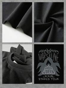 Marceline - Inspired Black T - Shirt - Front Mysterious Bat - Like Graphic, Back With "Marceline" Text, Vampire - Themed Graphics And "Vampire Queen XX15 Stakes Tour"! 100% Cotton 220g Double - Sided Printed T - Shirt - Black - View 4