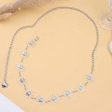 1pc Export Sunflower Metal Waist Chain, Adjustable Body Chain Waist Belt For Dresses, Elegant European & American Style - Silver - View 2