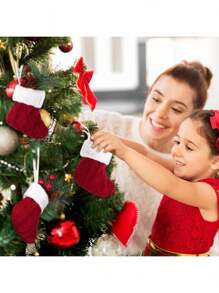 Decoraciones navideñas - Juego de cubiertos en forma de calcetín navideño miniatura, 12 piezas, calcetines navideños clásicos pequeños para decorar la chimenea, decoraciones colgantes para fiestas navideñas