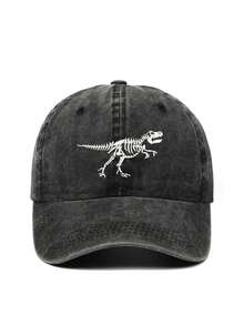 1 pieza Gorra de béisbol para niños/niños pequeños con lavado mate con diseño bordado de dinosaurio y patrón de hueso, apta para todas las estaciones - gorra de beisbol - Ver 16