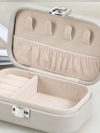 1pc Portable Jewelry Box, Solid Color Travel Storage Box, Lightweight And Dustproof Necklace, Ring And Earring Storage Box, Ideal Christmas/Halloween Gift. For Women Storage Organizer Travel Essentials Back To School Dormitory Storage
