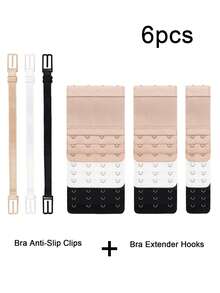 6 件胸罩防滑套装，胸罩延长钩带弹性胸罩防滑夹 - 加长 2 钩胸罩肩带延长器舒适可调节，弹性防滑胸罩肩带内衣，可调节内衣运动肩带用于塑形和固定，胸罩延长扣胸围胸罩后扣内衣配件适用于旅行和户外活动夏季凉爽、海滩、旅行