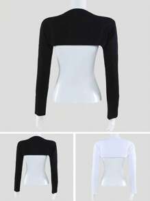 1 pieza Mujer Cuello redondo Falso cuello Chal Blusa de manga larga desmontable, Versátil para usar con blazer, Todas las temporadas