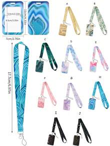 Marble Pattern Phone Lanyard Card Case, Polyester Strap For Bus/ID Card, Gifts For Couples, Festivals Back To School - Multicolor - View 2