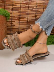 Nouvelles sandales plates d'été pour femmes, style rétro romain, avec bout ouvert, confortables et , chaussures à bout ouvert