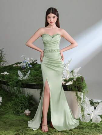 无肩带甜心高开叉鱼尾晚礼服 | 红毯、庆典、婚礼、高档活动的正式优雅之选