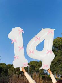 40" roze strikdecoratie witte cijfers folie ballonnen 0-9, roze strikdecoratie, geschikt voor verjaardagsfeestjes, Valentijnsdag, jubileum, bruiloft, Kerstmis, nieuwjaarsdecoratie