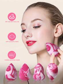 4PCS Professional Makeup Sponge Set For Cream & Powder | Multi-Shape Makeup Sponges (Teardrop/Flat) | Silicone-Free, Non-Absorbent Makeup Sponge | Loose Powder, Liquid & Concealer Applicator | Travel-Friendly & Easy To Clean - 彩色 - 查看 8