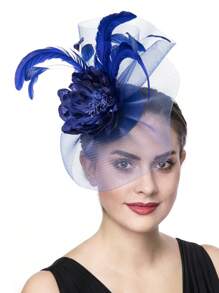 1pc Halloween Costumes Women's Organza Fascinator Hat Church Kentucky Derby British Flower Feather Fascinator Bridal Tea Party Accessories Hat Gold Halloween Accessories, Tiny Hats, Mini Cap, Wedding Items