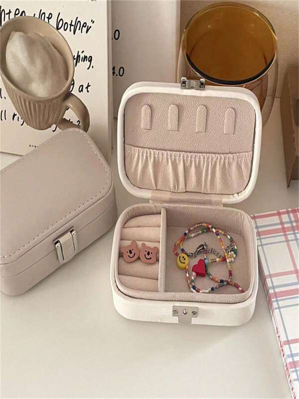 1PC Set PU Leather Jewelry Box With Lock, Waterproof & Lightweight Travel Organizer | Multi-Layer Compartments For Rings, Necklaces, Bracelets | Compact Storage Case For Women Storage Organizer Travel Essentials Gift Back To School