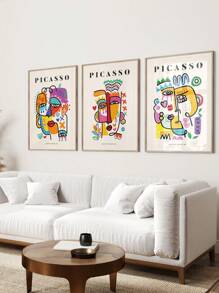1PC Picasso Exhibition Wall Art Print, Neutral Beige Abstract Vintage Minimalist Gift Idea, Famous Artist Print,Gallery Wall Home Decor, Fashionable Wall Decor For Living Room, Bedroom, Dorm, Apartment, Dining Room, Kitchen And Other Modern Home Decor, Unframed