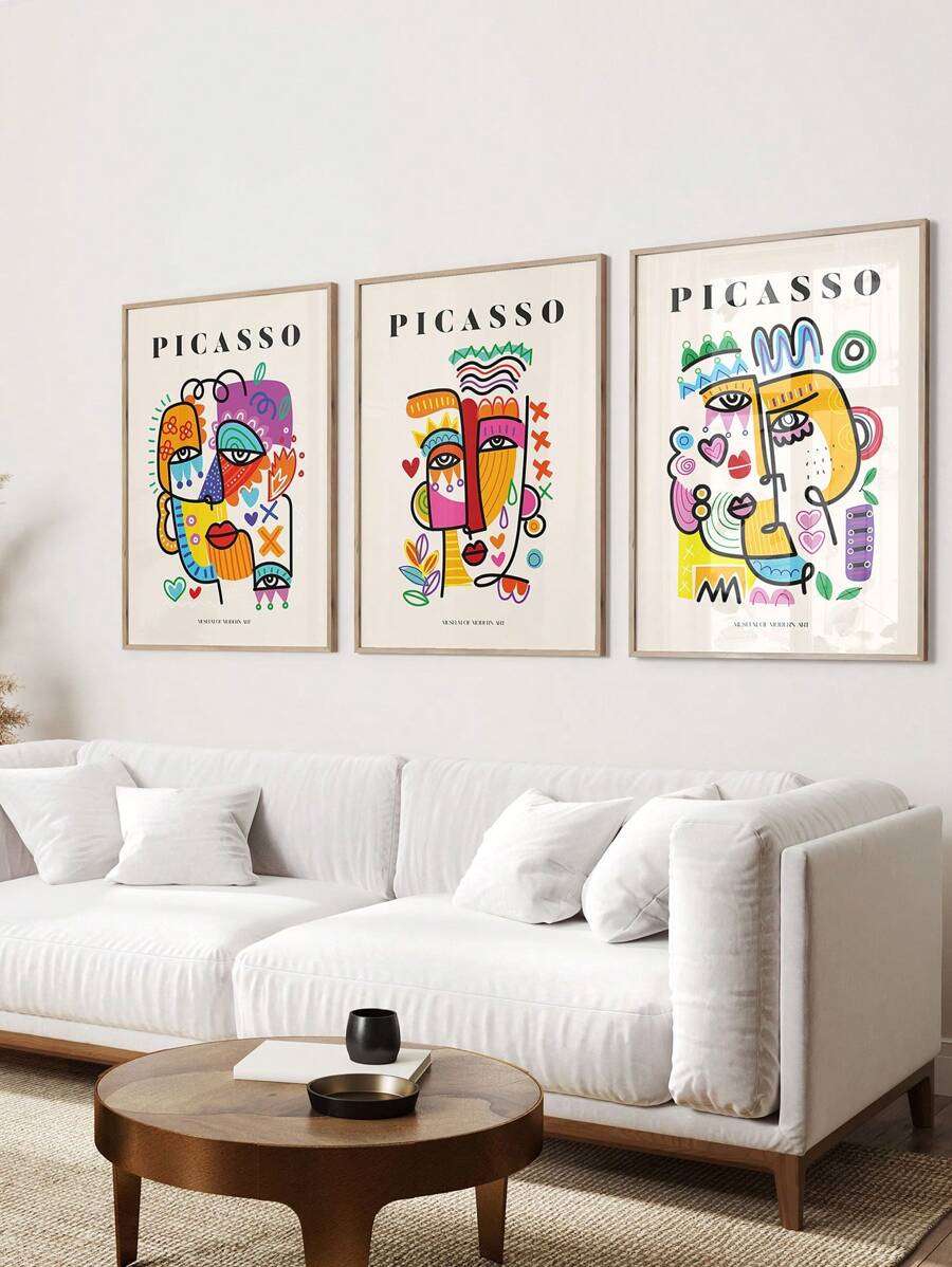 1PC Picasso Exhibition Wall Art Print, Neutral Beige Abstract Vintage Minimalist Gift Idea, Famous Artist Print,Gallery Wall Home Decor, Fashionable Wall Decor For Living Room, Bedroom, Dorm, Apartment, Dining Room, Kitchen And Other Modern Home Decor, Unframed