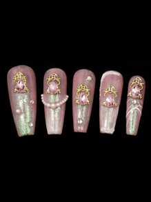 10 Pieces Of Pink Nail Art Accessories, Alloy Rhinestone Three-Dimensional Exquisite And Versatile Light Luxury Nail Pendants, DIY Wearable Nail Material Bag, Suitable For Nail Salons