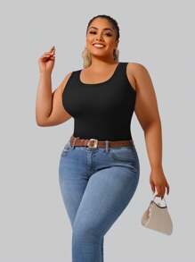 Conjunto de 3 camisolas sin espalda con cuello en U profundo y acolchado para mujer de talla grande, tops de tanque ajustados de unicolor para usar por dentro o por fuera