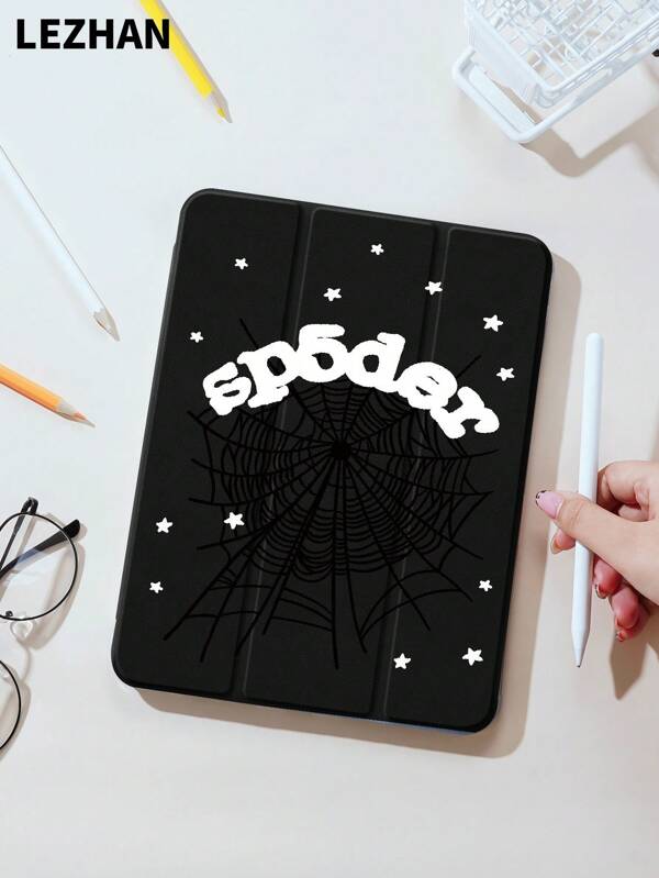 1pc Black Spider Web Pattern Flat Protective Case, Compatible With IPad 10.2", IPad Pro 11" 2021/2020/10th Gen, IPad Mini 4/5/6, Galaxy Tab A8 10.5" 2022, Matepad 10.4"/Tab, With Pencil Slot, Anti-Drop, Tablet Stand Cover