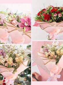 20/40/60 folhas, papel de embrulho para buquê de flores, folhas de papel de embrulho para buquê de flores com borda dourada, papel de embrulho estilo coreano para artesanato faça você mesmo, decoração de embalagens de presente, suprimentos florais, 23 x 23 polegadas, papel de embrulho, papel de seda, suprimentos para buquê de flores (rosa)