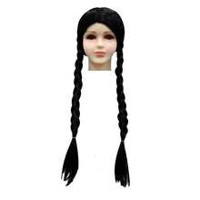 Black Double Braids With Flat Bangs Wig, Suitable For Girls, Can Be Used For Wednesday Cosplay, Evil Character Cosplay, Photography, Party Costume Accessories And Halloween Costumes. - Multicolor - View 5