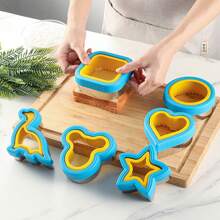 6 Stücke Edelstahl Sandwich Maker Förmchen Set, DIY Taschensandwich, süße Cartoon Dinosaurier, Herz, Stern, rechteckig, rund, Teddy Bär förmige Ausstechformen