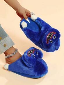 Funny Cartoon Plush Poppy Playtime Sausage Monster Slippers, Unisex Home Furry Slippers - Blue - View 2