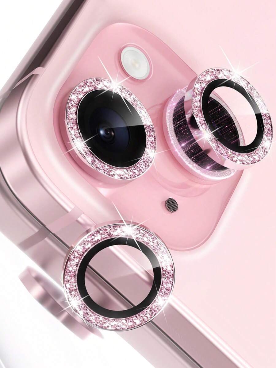 3pcs Compatible With IPhone17 16 15 14 13 12 11Plus Camera Lens Protection Film, Scratch Resistant Shiny Metal Ring, Women's Lens Protection Cover, Cute Lens Protection Accessories, Pink