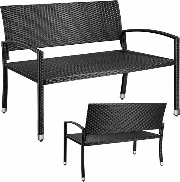 Gartenbank Rattan, Polyrattan Sitzbank Wetterfest, 2 Sitzer Gartenbank, Balkon Bank, 320kg Belastbar, Gemütliche Gartenmöbel Bank, Einseitiges Rattan