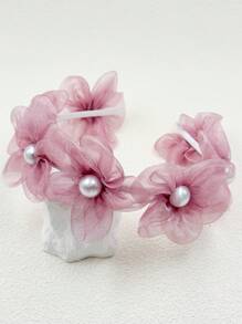 1pc Sweet Bohemian Organza Pearl Flower Hairband, Simple Beach Holiday Hair Accessory, Spring/Summer Headbands Hair Hoop ,Head Piece
