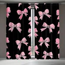 2pcs Blackout Curtains With Bow Print, Fashion Bedroom & Living Room Curtains, Polyester Fabric, Semi-Sheer, Machine Washable, Elegant Home Decor, Bedroom Decor | Cute Design | Semi-Sheer Curtains, Living Room Curtains