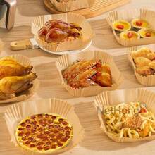 NetHong 100PCS Air Fryer Liners Disposable Paper Non Stick Parchment Rectangle Baking UK - Khaki-square - View 2