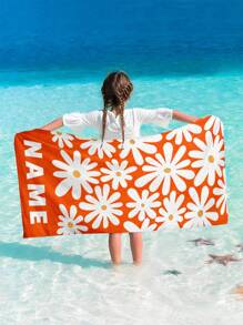Toalha de praia personalizada com nome para meninos e meninas, 1 peça, flores clássicas, várias cores, toalha de praia para pais e filhos, absorvente, multifuncional, secagem rápida, respirável, reutilizável, requintada, confortável, macia, moderna