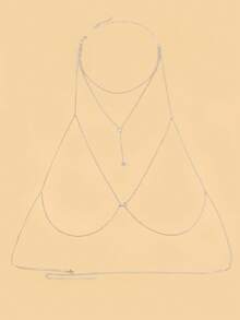 1pc Silver Sexy Layered Necklace, Crystal Pendant Clavicle Chain, Cross Body Chain For Women, Body Jewelry - Silver - View 2