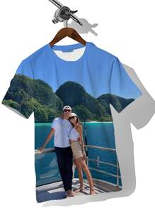 Custom Couple 3D Printed T-Shirt, Breathable And Comfortable Polyester, Crew Neck Short Sleeve, Suitable For Summer Casual Wear And Gifts, Customized Men Summer Top Graphic Tee