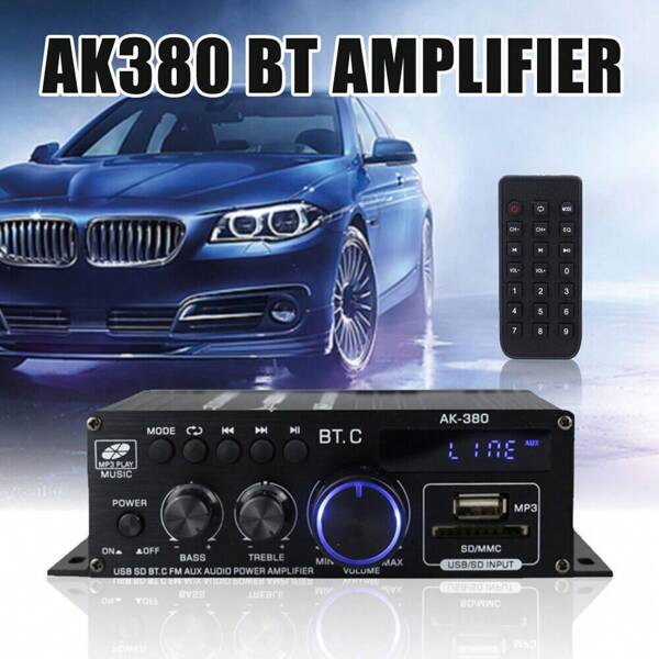 AK-380 Audio Amplifier 2.0 CH HiFi Stereo AMP Speaker Amp Receiver ,Remote Control,FM Antenna For Car Home Bar Party