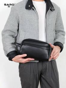 saroxi 男士大容量时尚休闲手提包腕带包，高端优雅便携，适合工作、旅行，适合年轻上班族、学生，是送给男士的绝佳礼物 - 黑色 - 查看 4