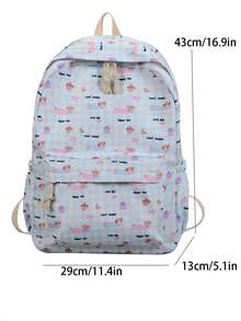 1pc Casual Versatile Backpack With Contrasting Plaid Pattern & Cute Dog Graphic, Large Capacity, Zipper Closure, College Style - Blue - View 5