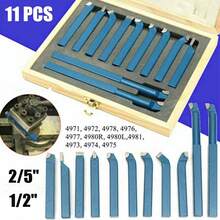 11Pcs 10/12mm Carbide Tipped Lathe Turning Tools Metal Cutter Cutting Tool Bit Set Carbide Tip Cutting Turning Boring Bar Set Knife Set Bits For Mini Lathe - Xanh đậm - Xem 9