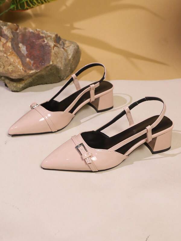 Damskie sandały na szpiczastym nosku i obcasie typu kociak, z odkrytą piętą, bordowe