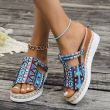 Women's Canvas Graffiti Platform Slip-On Sandals - Woven Details, Suitable For Beach Outings,Wedge Sandals,Summer Shoes - Multicolor - View 4