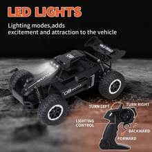 Auto telecomandata per bambini, auto RC ad alta velocità 20 km/h con luci LED, auto monster truck RC 2.4 GHz, auto RC ricaricabile 1:16, auto giocattolo per ragazze e ragazzi, regali di Natale e compleanno, adatto per 3 4 5 6 7 8 9+ anni