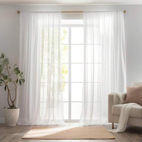 1pc Light Sheer Curtain, Solid Color Modern Minimalist Polyester Transparent Voile Window Curtain For Bedroom, Living Room, Balcony