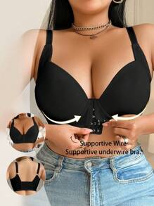 Sujetador deportivo de talla grande con cierre delantero, decorativo, suave y cómodo, con aros de soporte