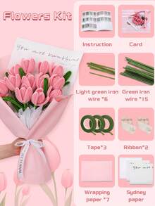 1 Set Ramo de tulipanes de limpiapipas, Kit de flores de limpiapipas, Limpiapipas para manualidades, Limpiapipas de chenilla con papel de regalo, Tutoriales en video paso a paso para decoración del hogar en cumpleaños