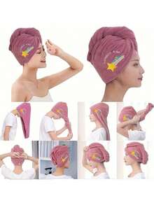 1pc Quick-Dry Rainbow Embroidered Hair Towel Wrap With Button - Soft & Absorbent - Ideal For Women's Daily Use Bathroom Decor Summer Back To SchoolHair Bonnet - Multicolor - View 9