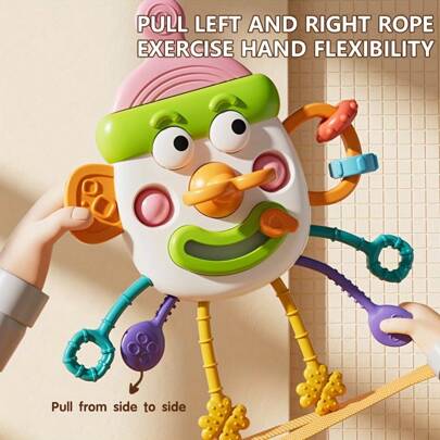 Silicone Pull String Activity Toy,Montessori Toys For Baby, Baby Sensory Toy For Kids, Clown-Shape, Pull String Activity Toddler Bath Toy For Travel, Baby Sensory Toy For Kids, Boys Girl Birthday Gift,Baby Toy Finger Pull String Fun Press Toy Some Parts Random Color.Suitable For Ages 18 Months And Above