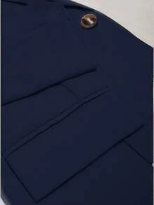 HOMEYEE 长袖西装外套，复古休闲度假优雅商务办公室 OL 上衣，适合春秋冬 - 藏蓝色 - 查看 5