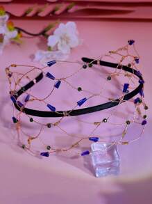 1 Stück einfaches, personalisiertes blaues Kristall-Mesh-Stirnband, eleganter Charme, modische Haaraccessoires, Temperament Brautjungfer Geschenk, Lässig-Urlaub mit handgefertigter Kopfbedeckung, Haarband für Frauen, Haarschmuck, Diadema, Haarreifen