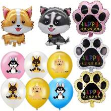 17pcs Pet Dog Theme Foil Balloon Set, Includes Husky, Corgi, Paw Print Foil Balloons And 12in Dog Latex Balloons, Suitable For Birthday Parties, Theme Parties, Pet Parties, Family Gatherings, Outdoor Events