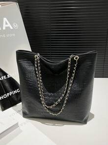 2025 New Simple Luxury Sense Large Capacity Tote Bag Niche Design Versatile Shoulder Commuter Bag - Black - View 1