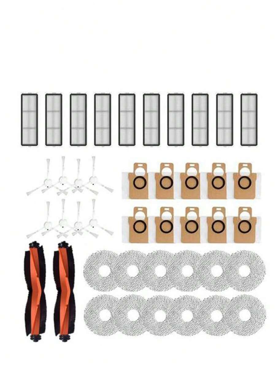 Suitable For X20+/X20Plus Robot Vacuum Cleaner Accessories Roller Edge Brush Filter Mop Pad Dust Bag Replacement Parts Include: 2 Roller Brushes 8 Side Brushes 10 Filters 12 Rags 10 Dust Bags - As Shown In Color - View 1