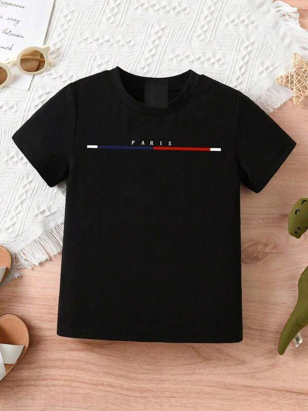 Camiseta Casual De Manga Curta E Fina Com Impressão De Letras Para Meninos No Verão algodao