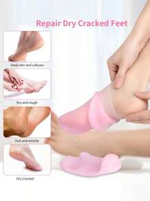 1/2 pares Juego de hidratación y alivio para manos y pies de silicona, hidratación intensiva, calcetines reutilizables de aloe vera, calcetines para spa nocturno, calcetines de gel antideslizante para talones, adecuados para mujeres y hombres con piel seca y pies ásperos, cuidado de los pies en casa, a usar con sus lociones y cremas favoritas